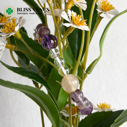 Harmony Of Wealth And Wisdom, yellow/white/purple crystal beaded bracelet 6~10mm