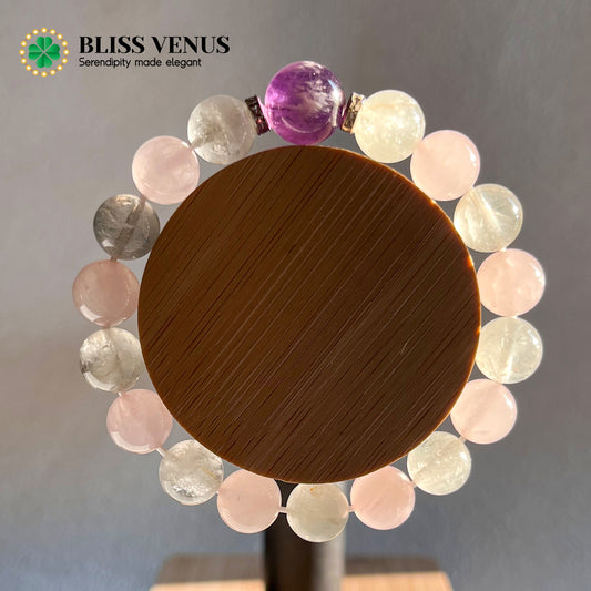 Balance Of Career And Relationship, pink green purple nature crystal beaded bracelet 10mm 12mm