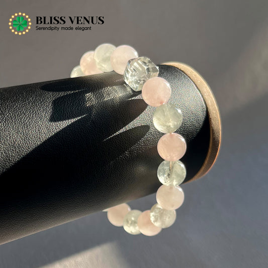 Balance Of Career And Relationship, pink green nature crystal beaded bracelet 10mm