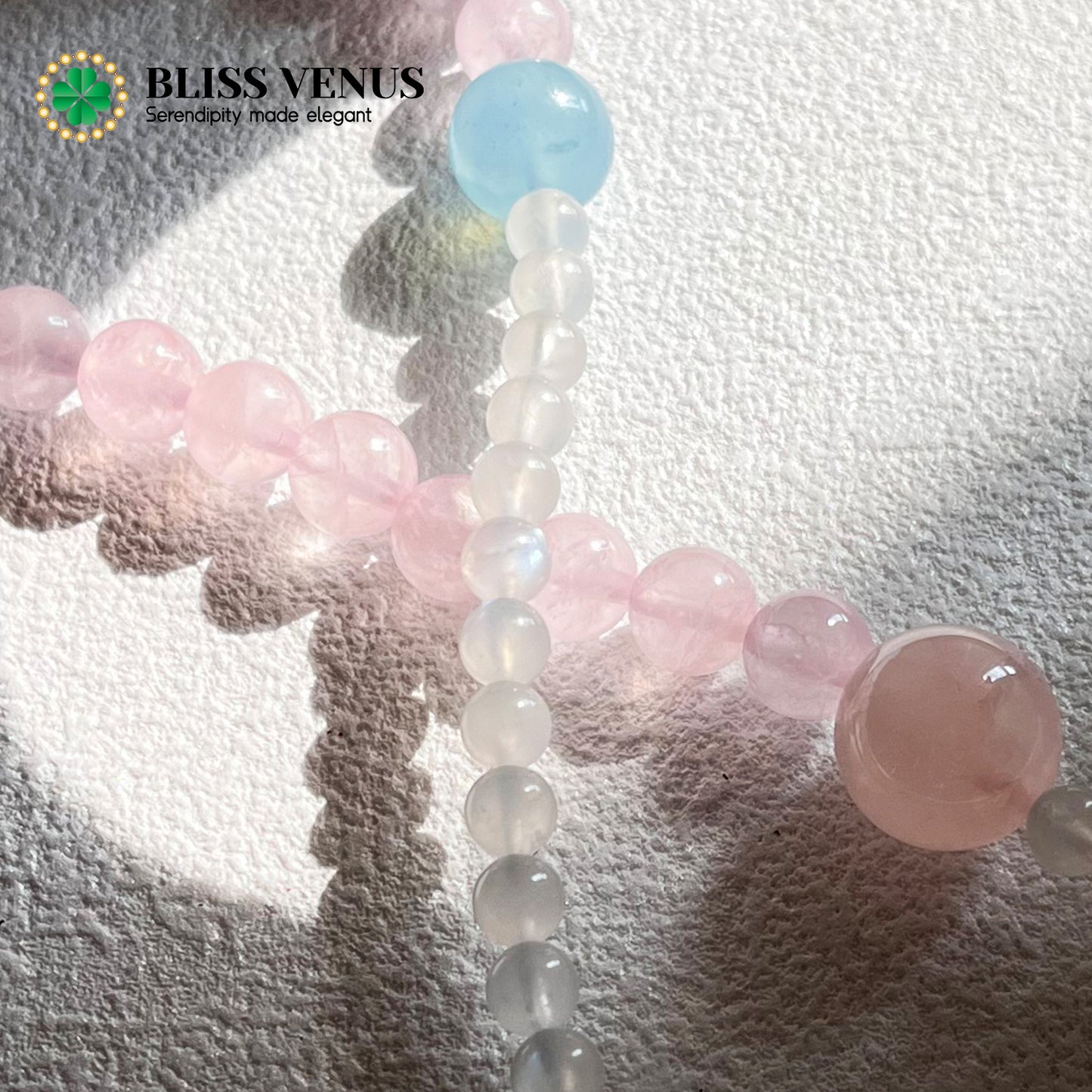 The Charm Of Sincerity, pink crystal, moonstone, aquamarine 14mm 5mm 11mm,  double layer nature crystal bracelet