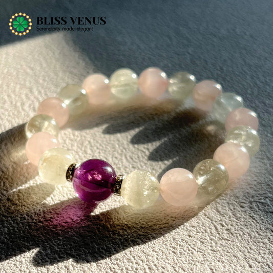 Balance Of Career And Relationship, pink green purple nature crystal beaded bracelet 10mm 12mm