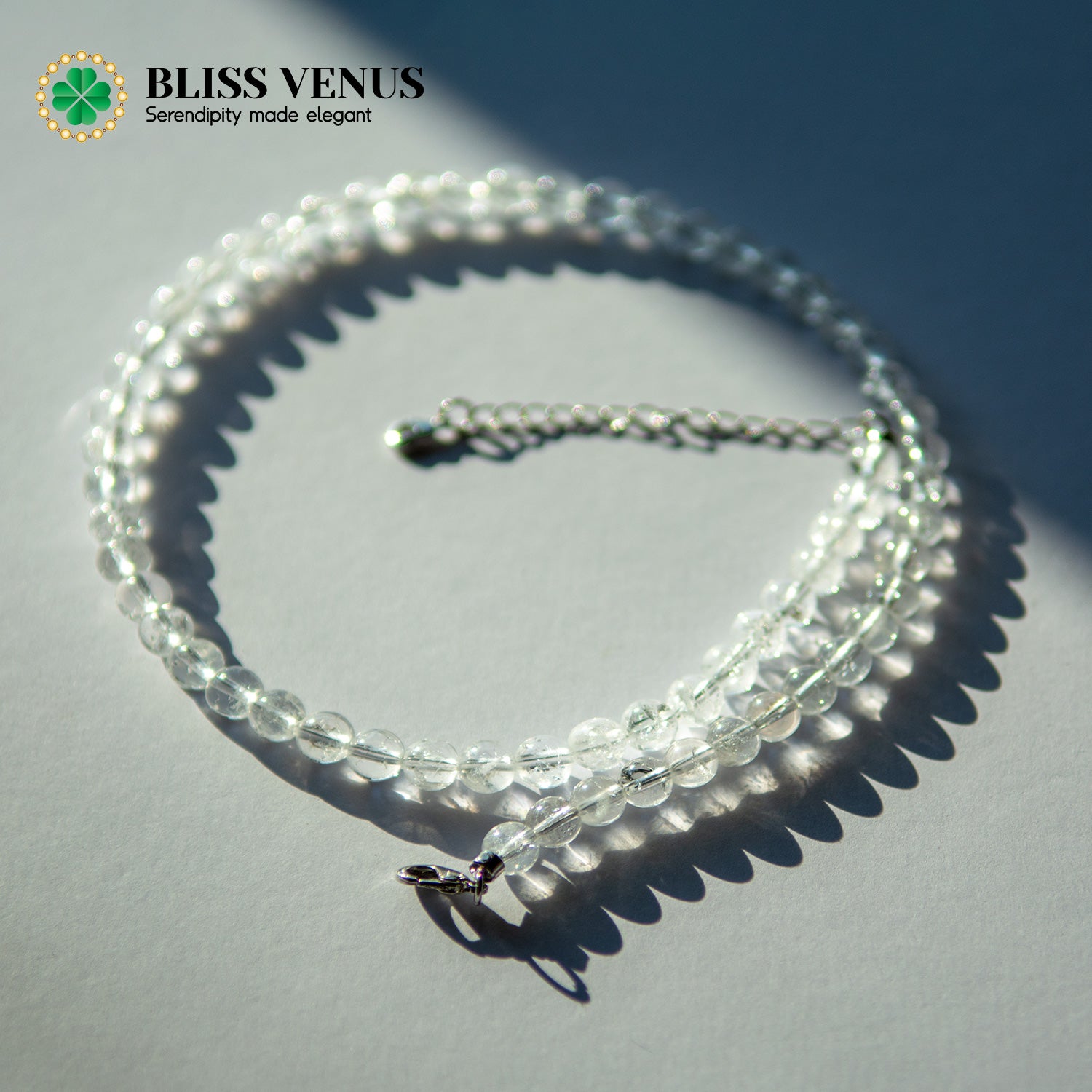 Balance energy field natural clear white crystal choker necklace with 18k gold-plated clasp, 6mm beads