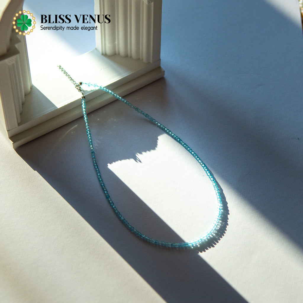 Blue tourmaline short necklace detail view, 36+5cm adjustable length choker style
