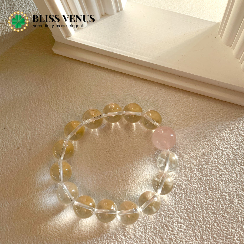 Clear crystal and pink crystal bracelet detail view displaying bead arrangement and color combination