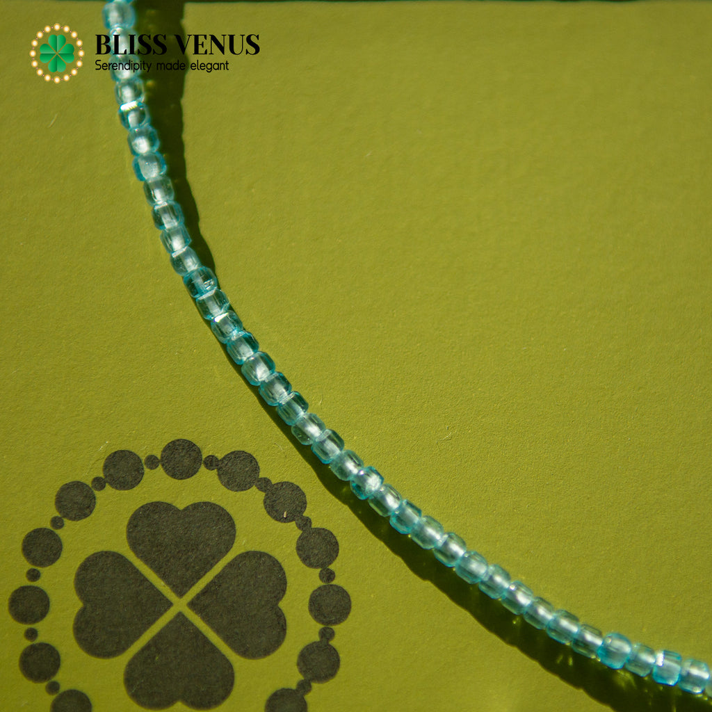 Full view of blue tourmaline beaded necklace, stone of friendship and hope