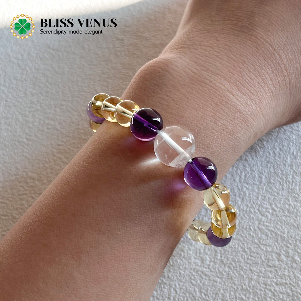 Full view of four-color crystal bracelet, balanced harmonious energy field with fire earth metal elements