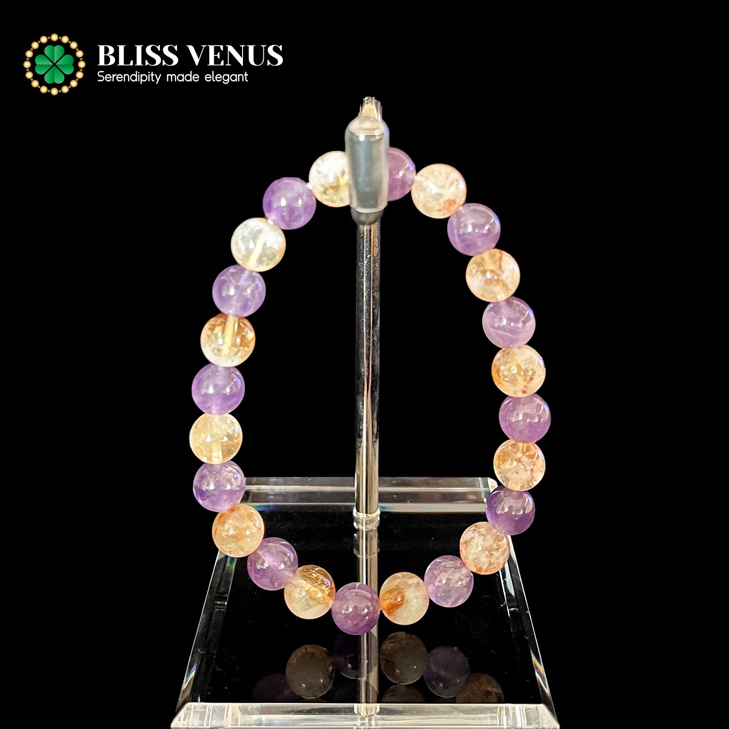 Full view of purple and yellow crystal bracelet, integrates material pursuit and spiritual growth