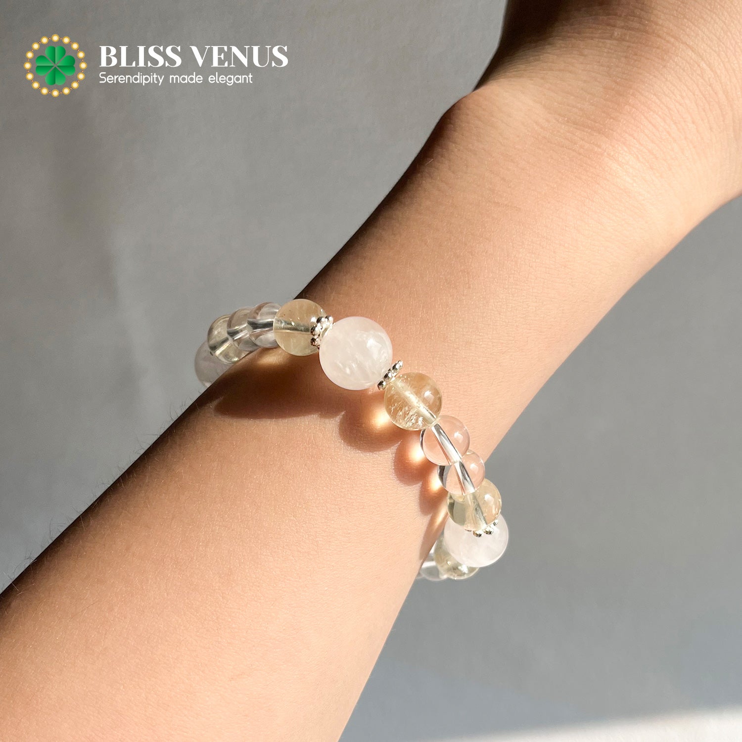 Full view of white and yellow crystal bracelet, enhances confidence and purifying energy