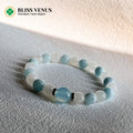 Inner calm outer voice aquamarine and moonstone crystal beaded bracelet, 9mm-11mm beads, customizable size