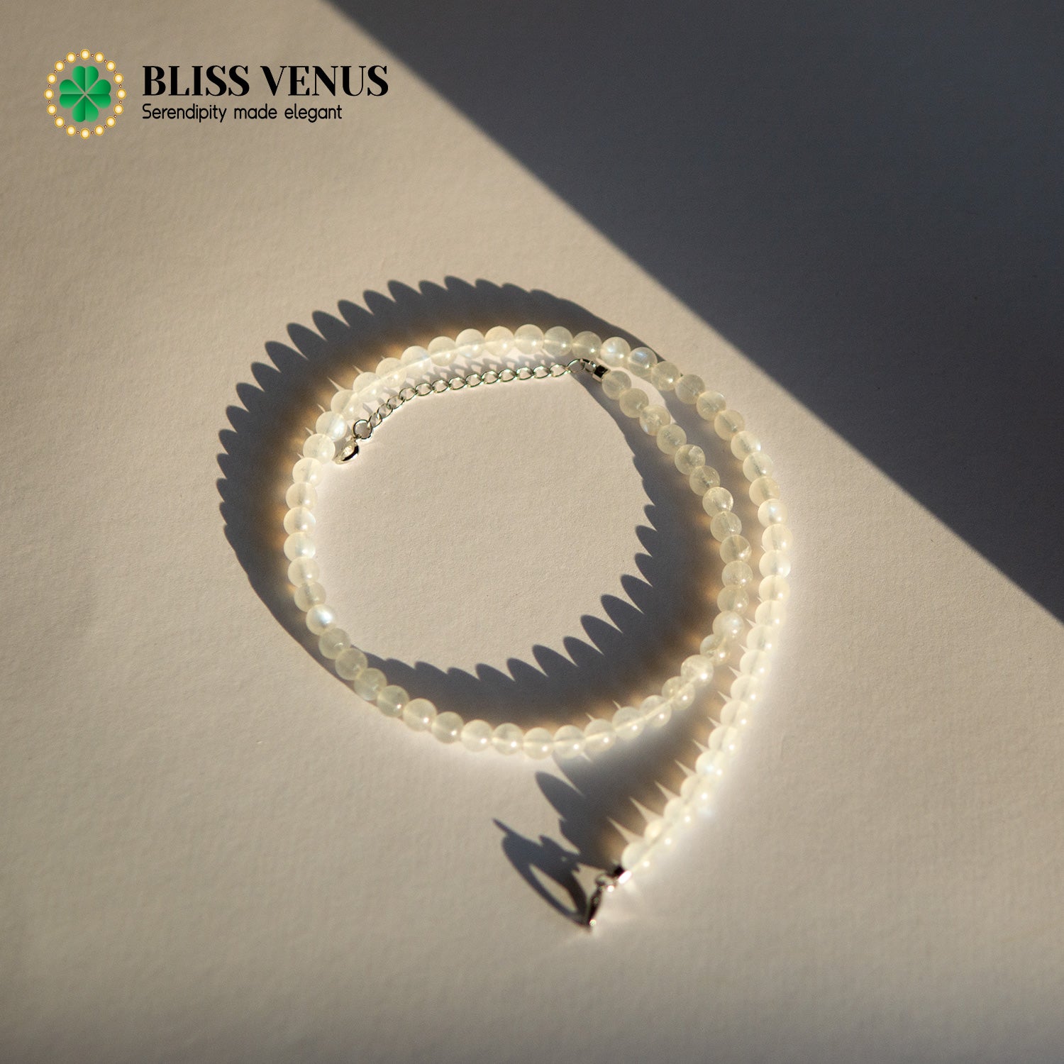 Lover's stone natural white moonstone choker necklace with 18k gold-plated clasp, 5mm beads