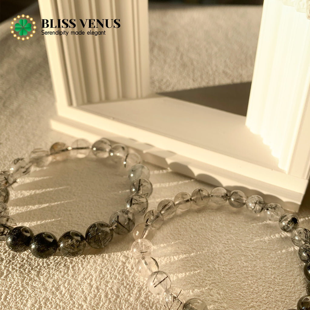 Natural black hair crystal beaded bracelet worn on wrist, 16cm or customizable size