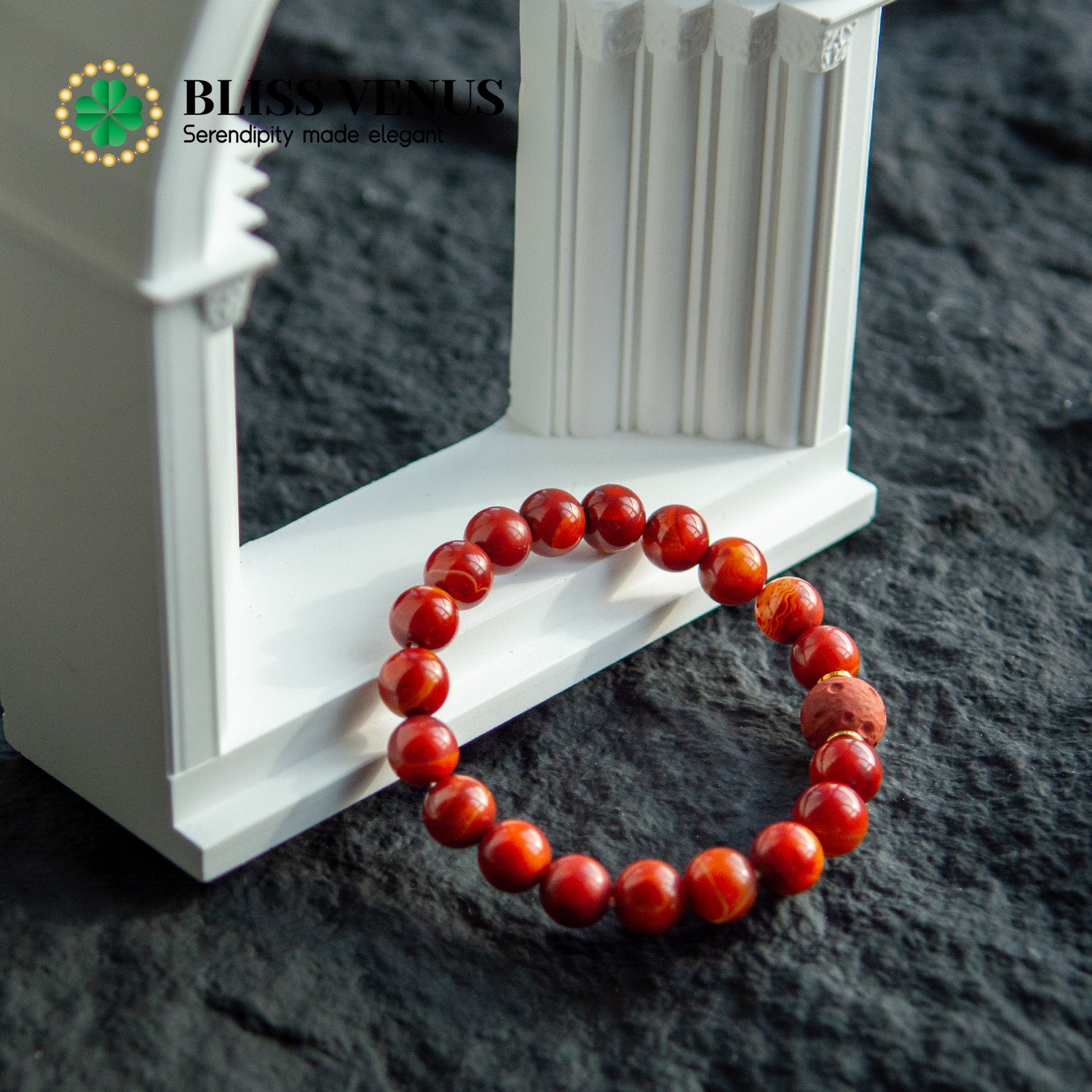 Natural red agate beaded bracelet worn on wrist, available in 16-20cm sizes