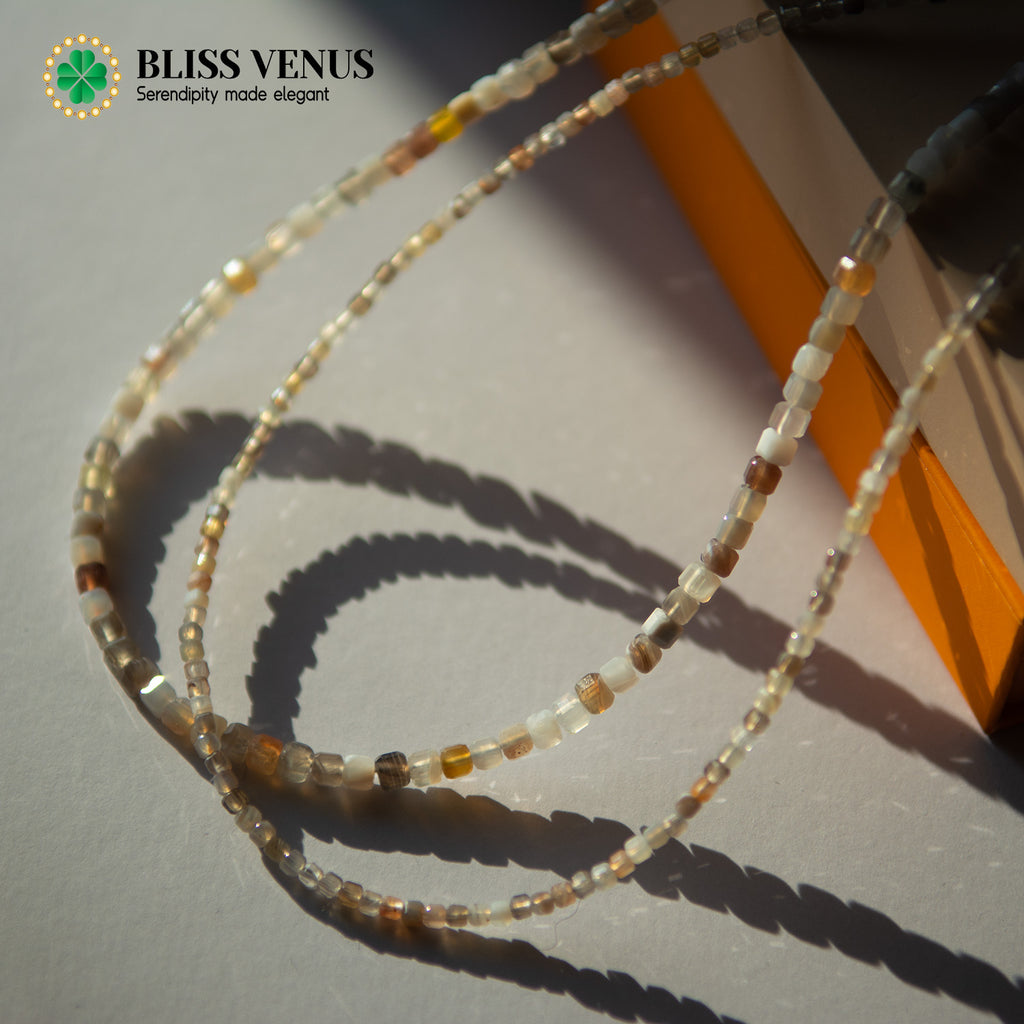 Persian Gulf agate choker necklace flat lay showing complete design and clasp