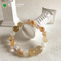 Protection and career development earth tone crystal bracelet with golden rutile moonstone fluorite super 7, 8mm-12mm beads