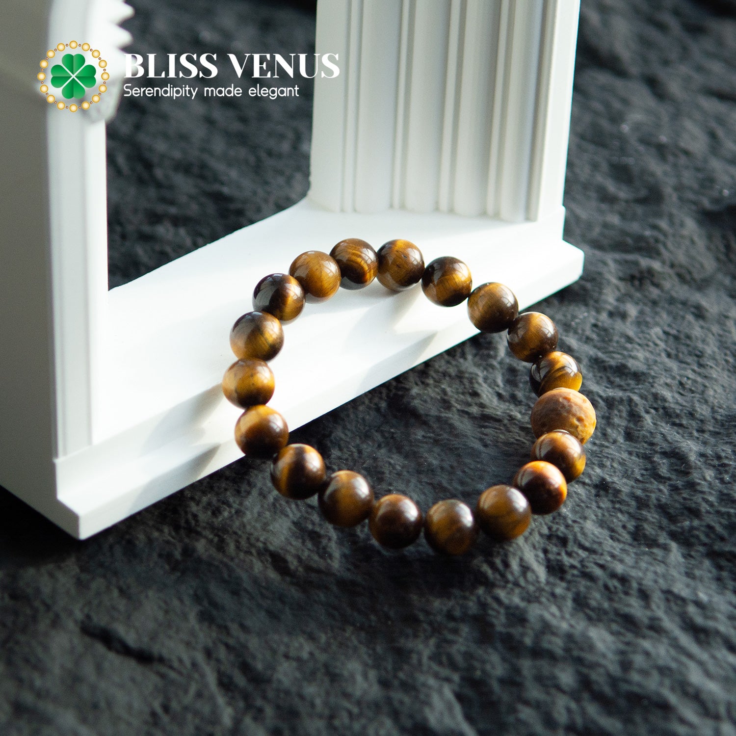Venus design natural yellow tiger eye stone beaded bracelet, willpower and motivation, 10mm-12mm beads