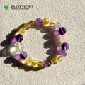 Wealth wisdom and love natural crystal bracelet with yellow white purple pink crystals, 8mm-12mm beads, customizable